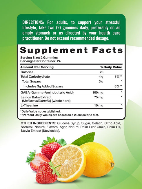 Gummies Nature's Truth Stress Relief for Adults | with Gaba, L Theanine, and Lemon Balm | Lemon Strawberry Flavor |