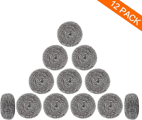 12Pack Upgraded Steel Wool Scrubbers by ovwo - Heavy Duty Stainless Steel Cleaning Pads