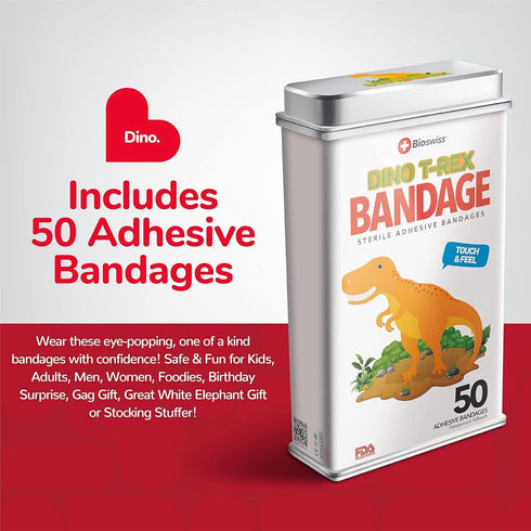 BioSwiss Bandages - Dinosaur Shaped Self Adhesive Bandage, Latex Free, 50 Count