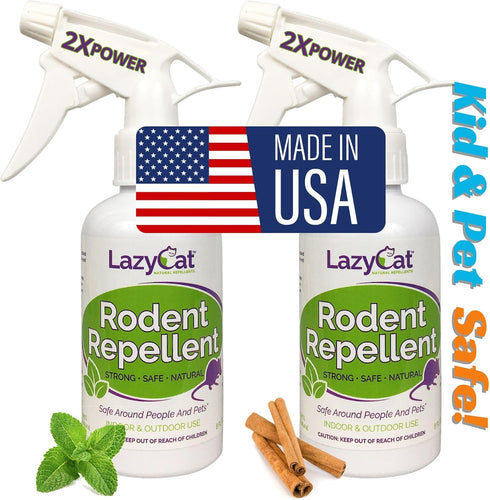 Peppermint Oil Spray for Rodents Plus Cinnamon Oil - MAX Power Mouse Repellent (2 Pack) by Lazy Cat