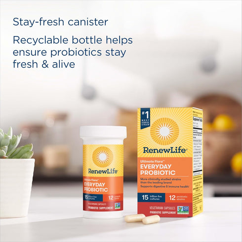 Renew Life Everyday Probiotic Capsules, 30 Count - Daily Supplement for Urinary, Digestive, and Immune Health, 15