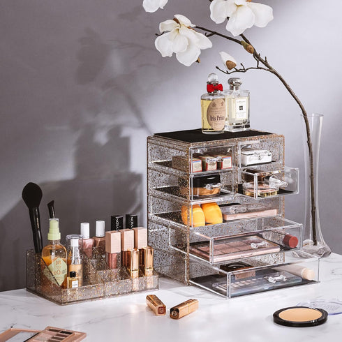 Sorbus Clear Cosmetic Makeup Organizer, Spacious Case & Display for Makeup and Jewelry (Glitter, 3 Large, 4 Small
