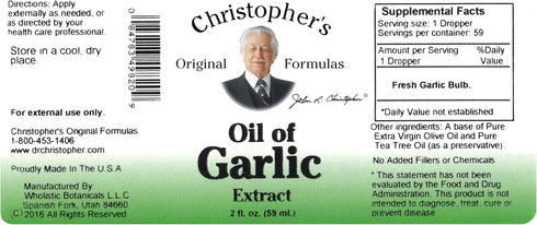 Christopher's Original Formulas Oil of Garlic Extract, 2 Ounces, Premium Herbal Supplement