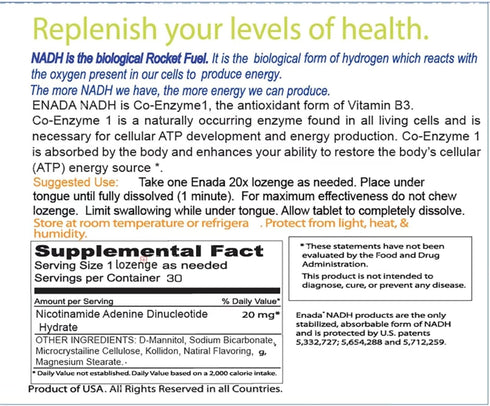 ENADA 20mg NADH Supplement | 30 Lozenges | Boost Energy, Mental Focus, Stamina, Support Fatigue