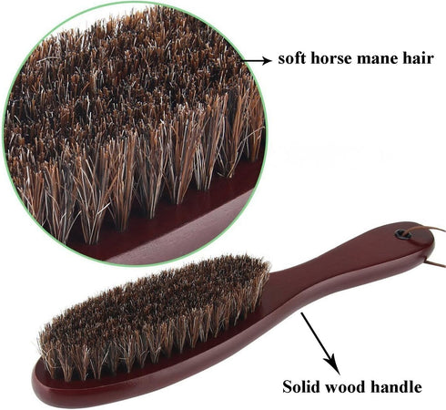 Clothes Brush Lint Remover with Genuine Soft Horsehair and Wooden Handle for Coat, Suit, and Pet Hair