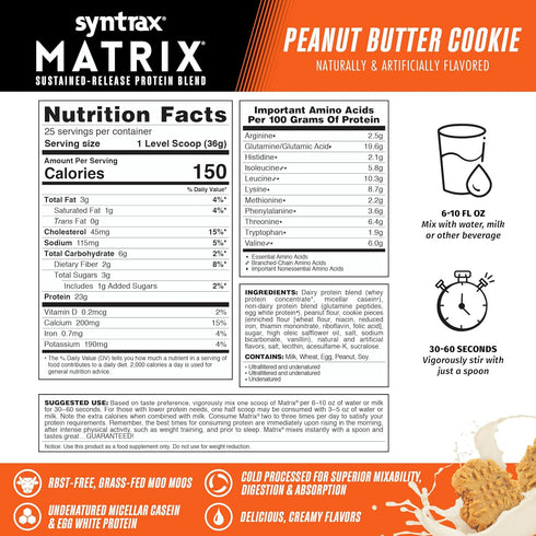 Syntrax Nutrition Matrix Protein Powder, Sustained-Release Protein Blend, Peanut Butter Cookie, 2 lbs
