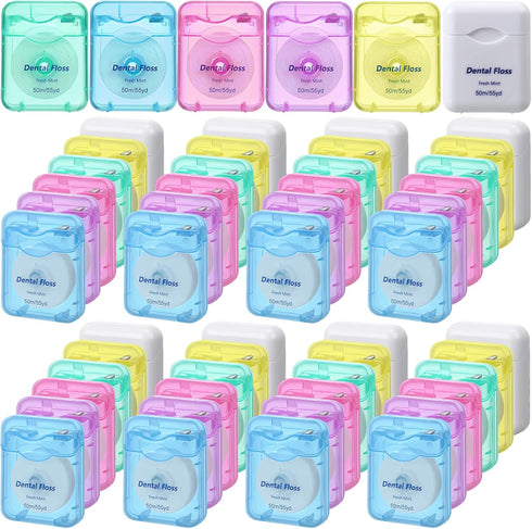 60 Pack Dental Floss Bulk, Mint Flavored Floss 50m Each, Travel Dental Floss for Teeth and Gum Protection (Multicolor)