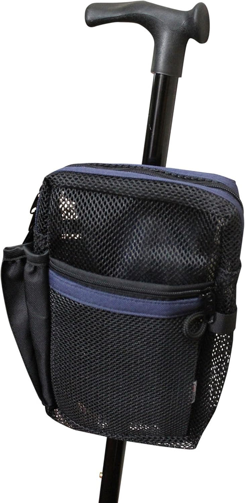 Secure Pouch Easily Attaches to Cane, Walker, Crutches, and Wheel Chairs - American Made, Navy Blue