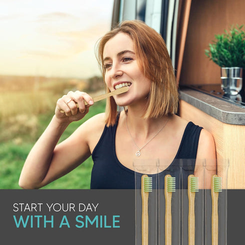 12 Pack Disposable Bamboo Toothbrushes with Built-in Toothpaste, Individually Wrapped, Soft Bristles for Travel