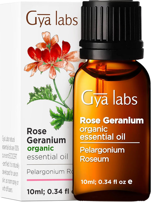 Gya Labs Organic Rose Geranium Essential Oil for Skin - Organic Geranium Oil for Diffuser & Aromatherapy (0.34 fl oz)