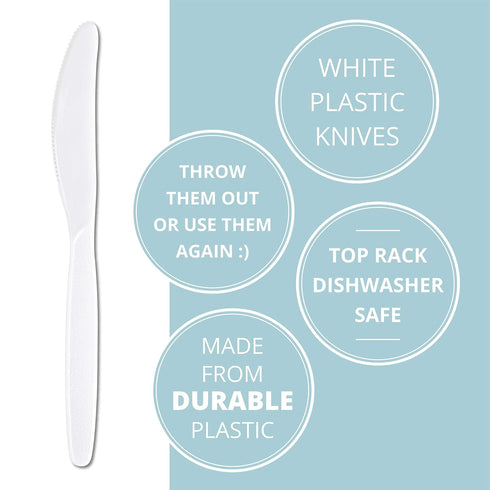 Plasticpro Disposable Heavyweight White Plastic Knives, Pack of 50 Count