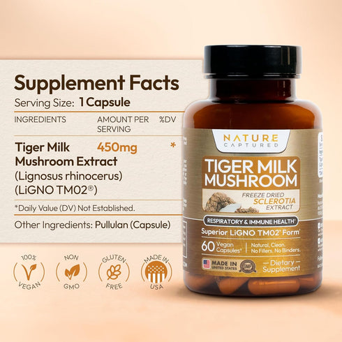 TM02 >30% Immune 60 Tiger Milk Mushroom Extract (Lignosus rhinocerus) - Premium LiGNO - Polysaccharides - Lungs