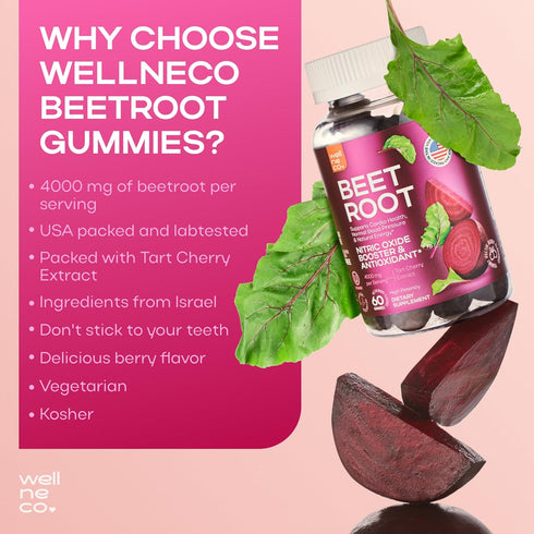 Nitric Oxide Supplements Gummies for Men and Women - Beet Chews with Tart Cherry Extract 4000 mg - Non-GMO, Pectin Based