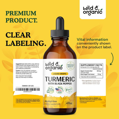Turmeric Tincture - Organic Turmeric Curcumin with Black Pepper for Joint & Digestive Health - Non-Alcohol Supplement -