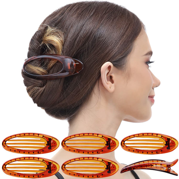 RC ROCHE ORNAMENT 6 Pcs Lay Flat Claw Hair Clips - Women Curved Side Opening Slide Comb Strong Hold No Slip Grip