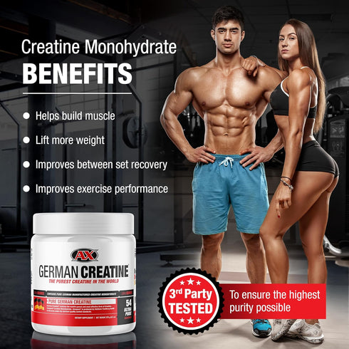 German Creatine - Pure Creapure Micronized Creatine Monohydrate Powder, 270g (54 Servings), 99.99% Purity