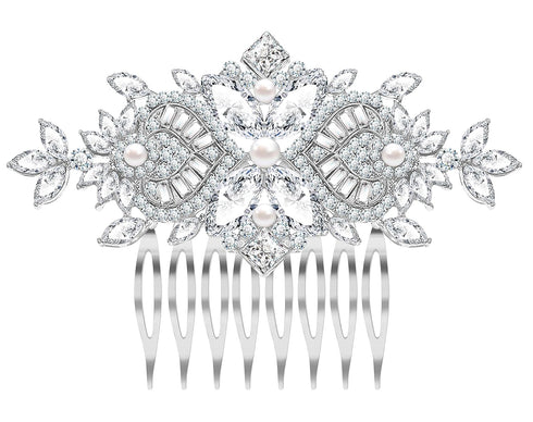 Women's Rhinestone Crystal Vine Bridal Comb, Wedding or Prom Hair Side Accessory in Silver Color