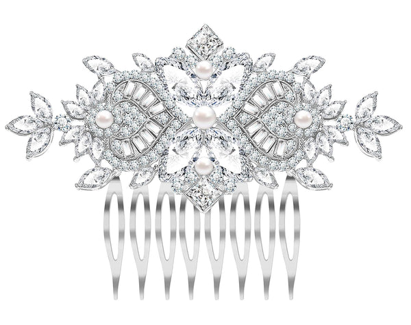 Women's Rhinestone Crystal Vine Bridal Comb, Wedding or Prom Hair Side Accessory in Silver Color