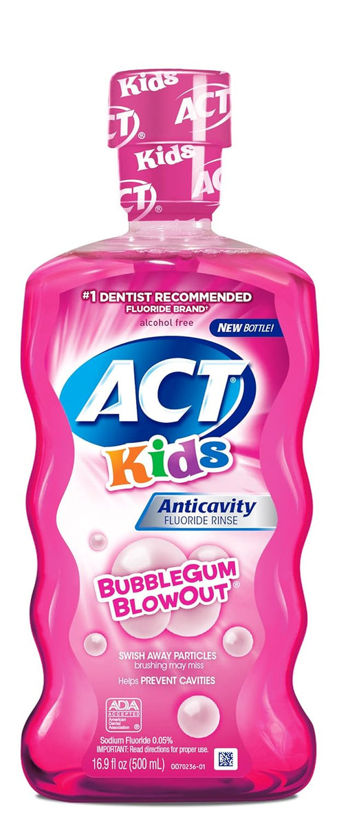 ACT Kids Anticavity Fluoride Mouthwash, Bubble Gum Blow Out, 18-Ounce Bottles (Pack of 4)