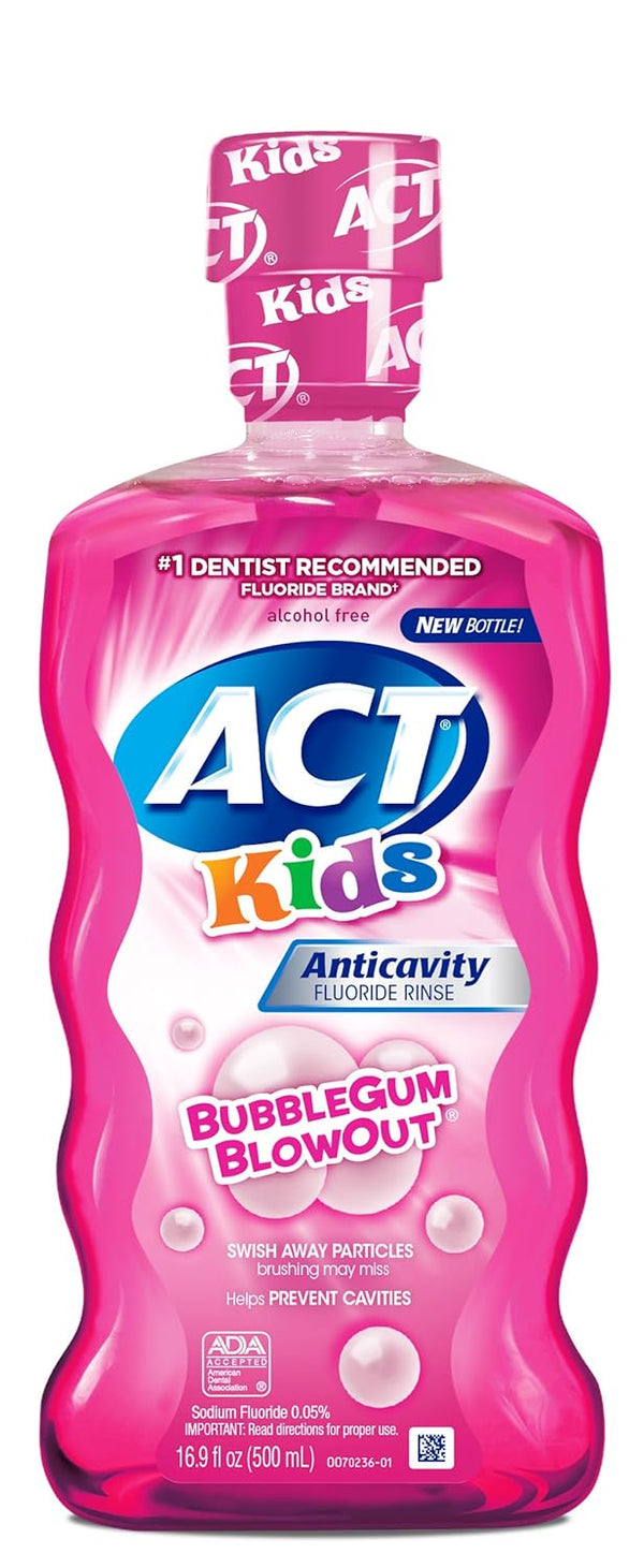ACT Kids Anticavity Fluoride Mouthwash, Bubble Gum Blow Out, 18-Ounce Bottles (Pack of 4)