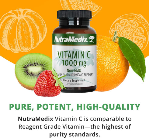 NutraMedix Vitamin C 1000mg - Immune Support & Heart Health Supplement, 120 Vegan Vegetarian Capsules