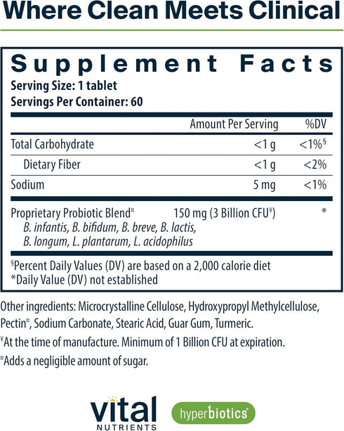 Hyperbiotics Vital Nutrients Bifidobacterium Probiotic | 7 Targeted Strains | 60 Tablets