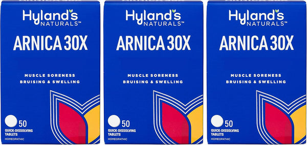Hyland's Arnica 30x 50 Tablets (3 Pack = 150 Tablets) for Bruising, Swelling, Muscle Pain Relief