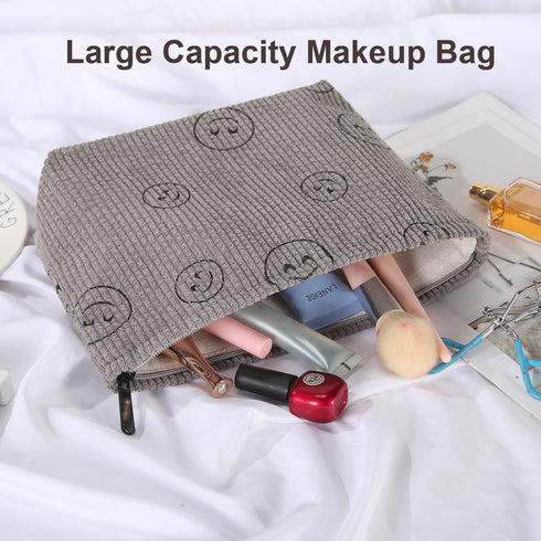 Preppy Cute Corduroy Cosmetic Bag Makeup Bag for Women Travel Essentials (greygrey) Toiletry Bag