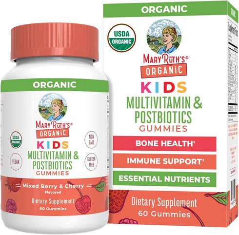 MaryRuth Organics Kids Vitamins, USDA Organic Multivitamin Gummies for Ages 4+, Vegan, 60 Count