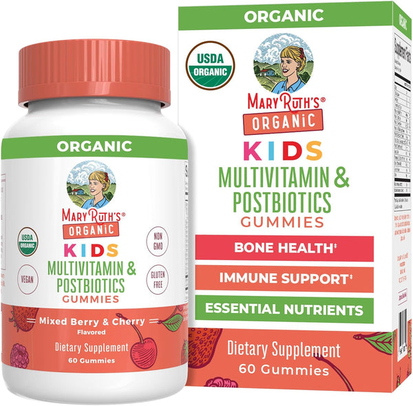 MaryRuth Organics Kids Vitamins, USDA Organic Multivitamin Gummies for Ages 4+, Vegan, 60 Count