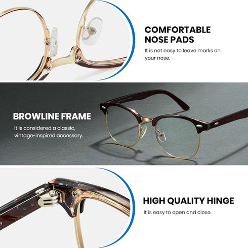 Cyxus Blue Light Glasses for Men Women, Browline Frame Computer Glasses, UV Protection, Reduce Eye Strain (8356T01 Gold