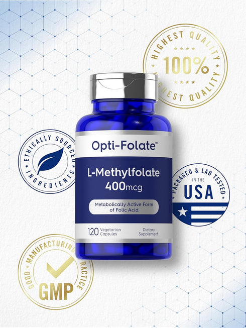 Carlyle L Methylfolate 400mcg, 120 Capsules, Vegetarian, Non-GMO, Gluten Free, Optimized Methyl Folate