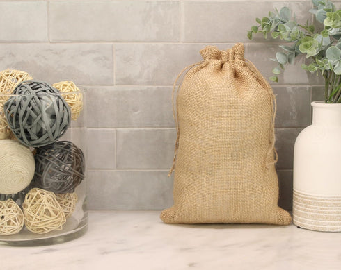 CleverDelights 8" x 12" Burlap Bags - 5 Pack, Jute Drawstring Sacks