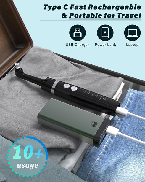 Tooth Polisher, Rechargeable Whitening Kit for Teeth Cleaning, 3 Tooth Polish Paste, 5 Brush Heads, LED Light, At-Home