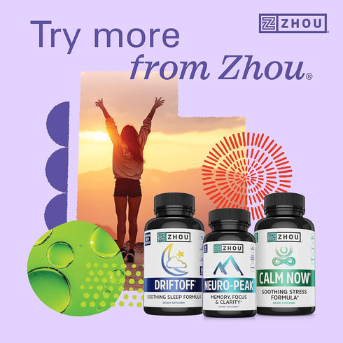 Zhou Nutrition Ashwagandha Capsules, 60 Capsules, Blend of Rhodiola & Holy Basil