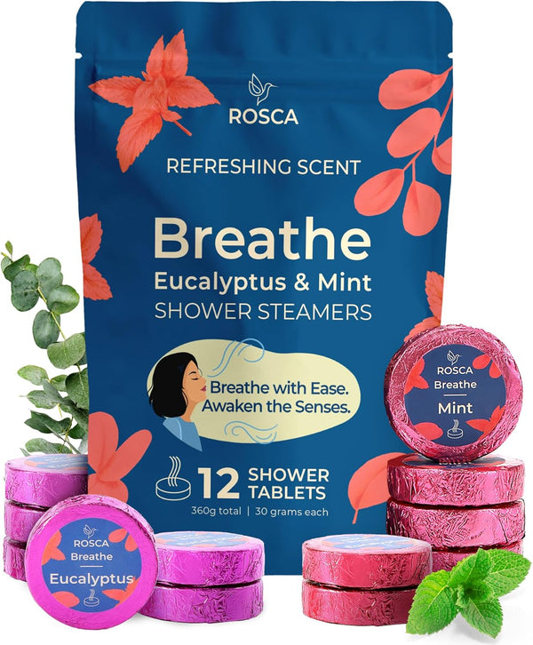 Rosca RO Eucalyptus & Mint Shower Steamers, Aromatherapy for Stress Relief, Christmas Gifts for Self Care