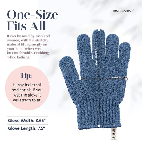 MainBasics Exfoliating Bath Gloves for Shower, Heavy-Textured Nylon Fiber Body Exfoliator (1 Pair, Pigeon Blue)