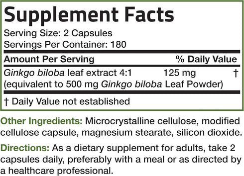 Bronson Ginkgo Biloba Extra, Supports Brain Function & Memory - 360 Vegetarian Capsules