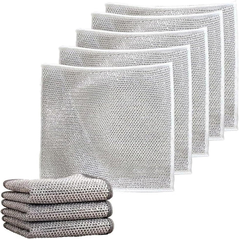 Ohraina (5 Pack) Non-Scratch Scrubbing Wire Dishwashing Rags, Double Stainless Steel Scrubber, Steel Wire Dish Towel