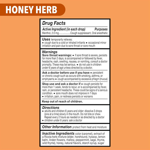 Ricola Honey Herb Cough Drops, 45 Count, Fair Trade Honey & Natural Menthol, Cough Suppressant & Throat Relief