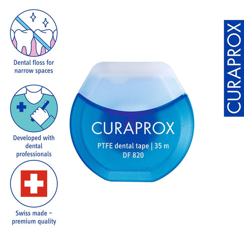 Curaprox DF 820 PTFE Tear-Resistant Dental Tape for Improved Dental Hygiene