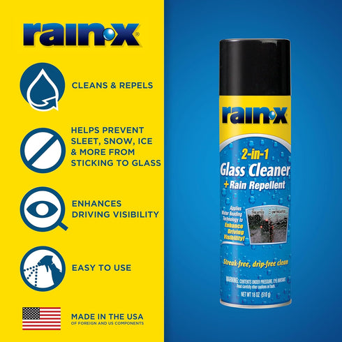 Rain-X 5080233 2-In-1 18 Glass Cleaner Plus Rain Repellent, Ounce , BLUE
