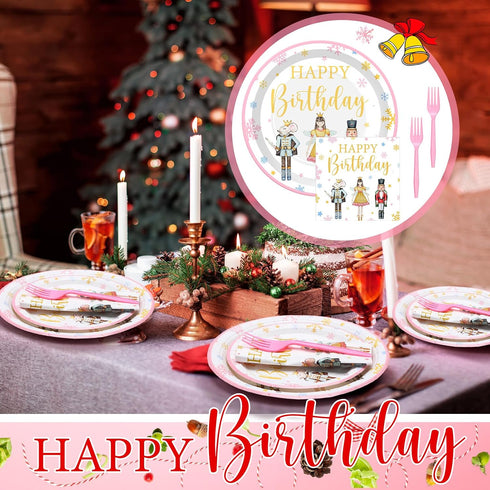 Havawish 96 Set Set Pcs Christmas Paper Tableware Pink Nutcracker Birthday Party Supplies Christmas Nutcracker
