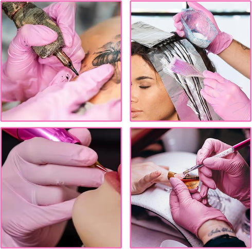 mummy 3.5 Pink Textured Nitrile Gloves Mil For Tattoo,Piercing,Beauty Salon,Home Clean,Gardening Use,Hotel Services