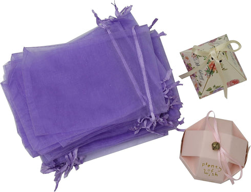 Wudygirl 100pcs Lavender Sheer Organza Bags 5 x 7 Inch Drawstring for Jewelry, Lipstick, Favors