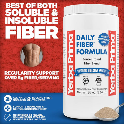 Yerba Prima Daily Fiber Formula, 20 oz Powder, Unflavored Dietary Bulking Supplement
