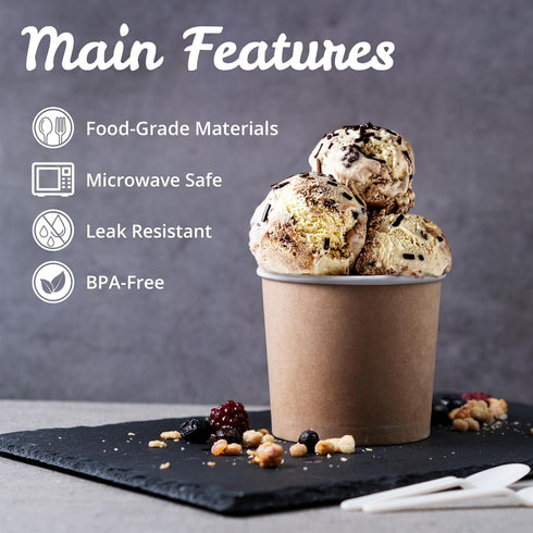 MATICAN 100-Count Paper Ice Cream Cups, 11-Oz Disposable Dessert Bowls for Hot or Cold Food, Party Supplies Treat Cups