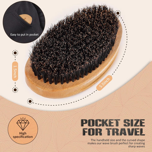 Wave Brush for Men with 100% Natural Beech Wood & Black Boar Hair Bristle, Soft Hairbrush for Beards