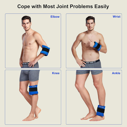 Koo-Care 2 Gel Ice Pack for Injuries Reusable Flexible Hot Cold Pack Wrap with Elastic Strap Cold Compress for Head Shoulder Arm Elbow Wrist Lower Back Knee Ankle - Pain Relief for Migraine 10" x 5"