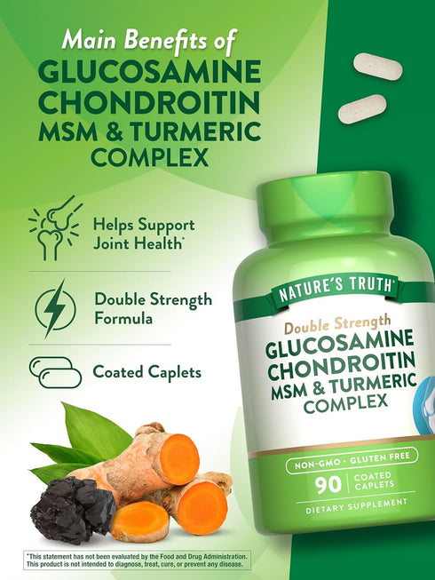 Nature's Truth Glucosamine Chondroitin MSM Complex | 90 Caplets | Double Strength Supplement | Non-GMO & Gluten Free